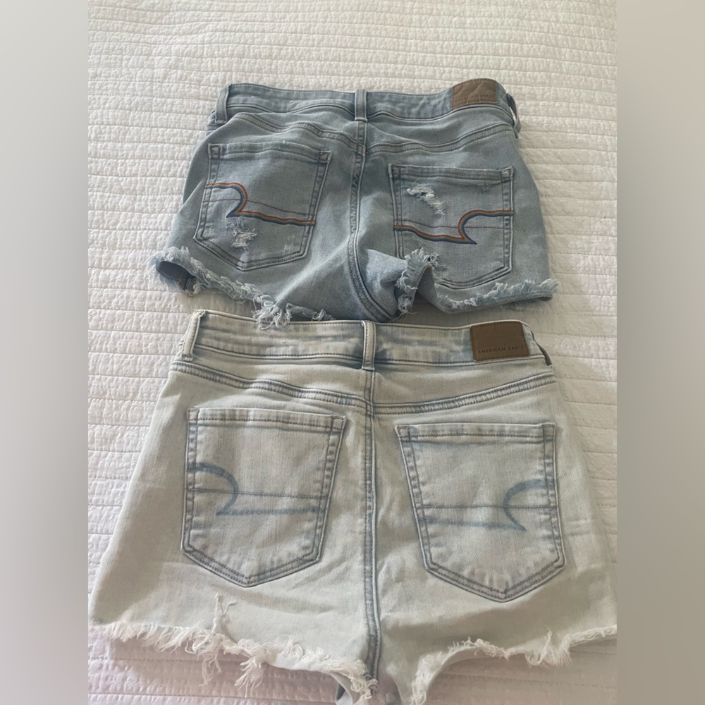 American Eagle next level stretch Jean shorts.Size 4 set 2 rainbow stitch